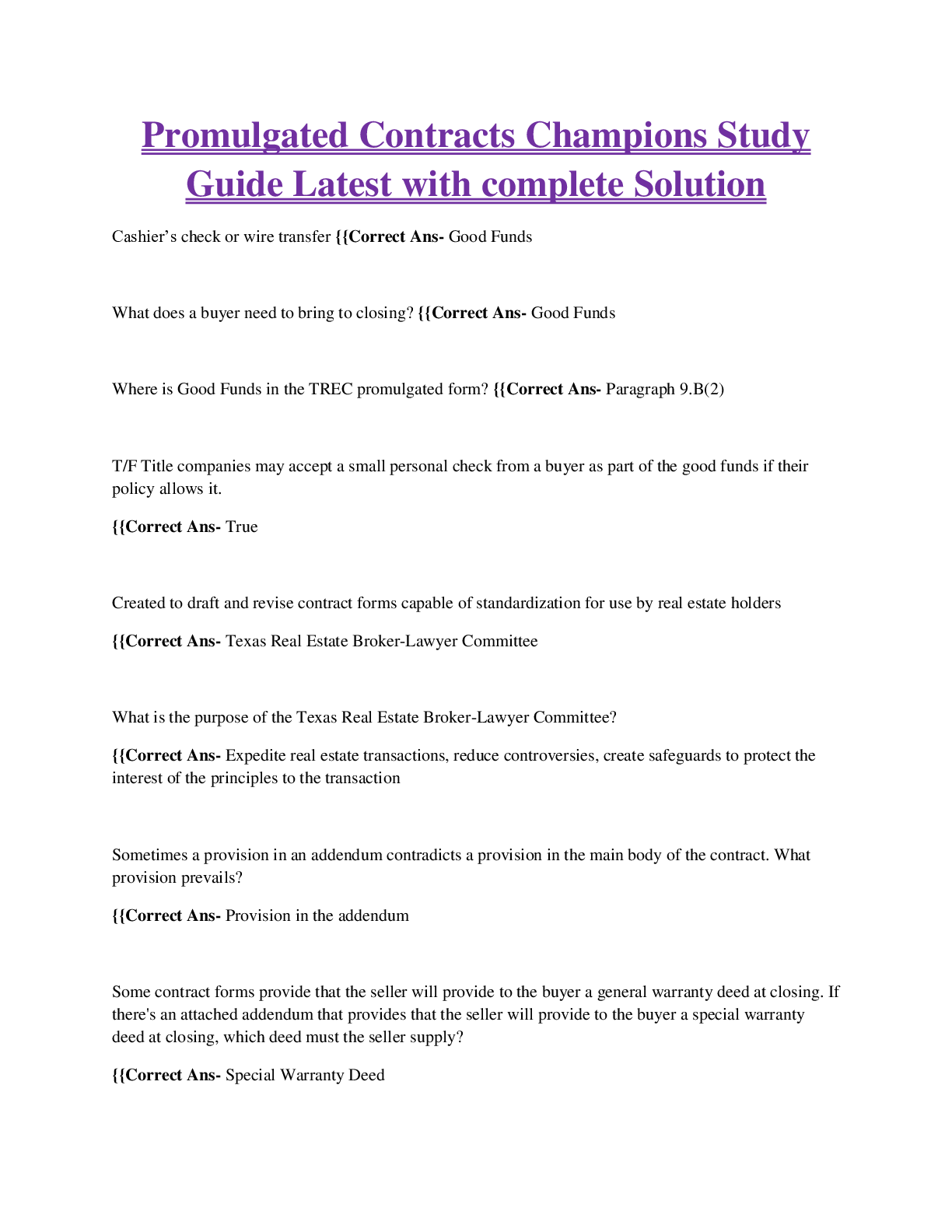 Preview image of Promulgated Contracts Champions Study Guide Latest with complete Solution document